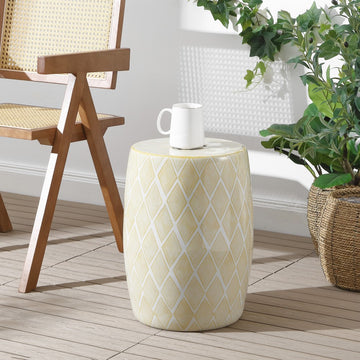 Moroccan Diamonds 18" Ceramic Drum Garden Stool - JONATHAN Y
